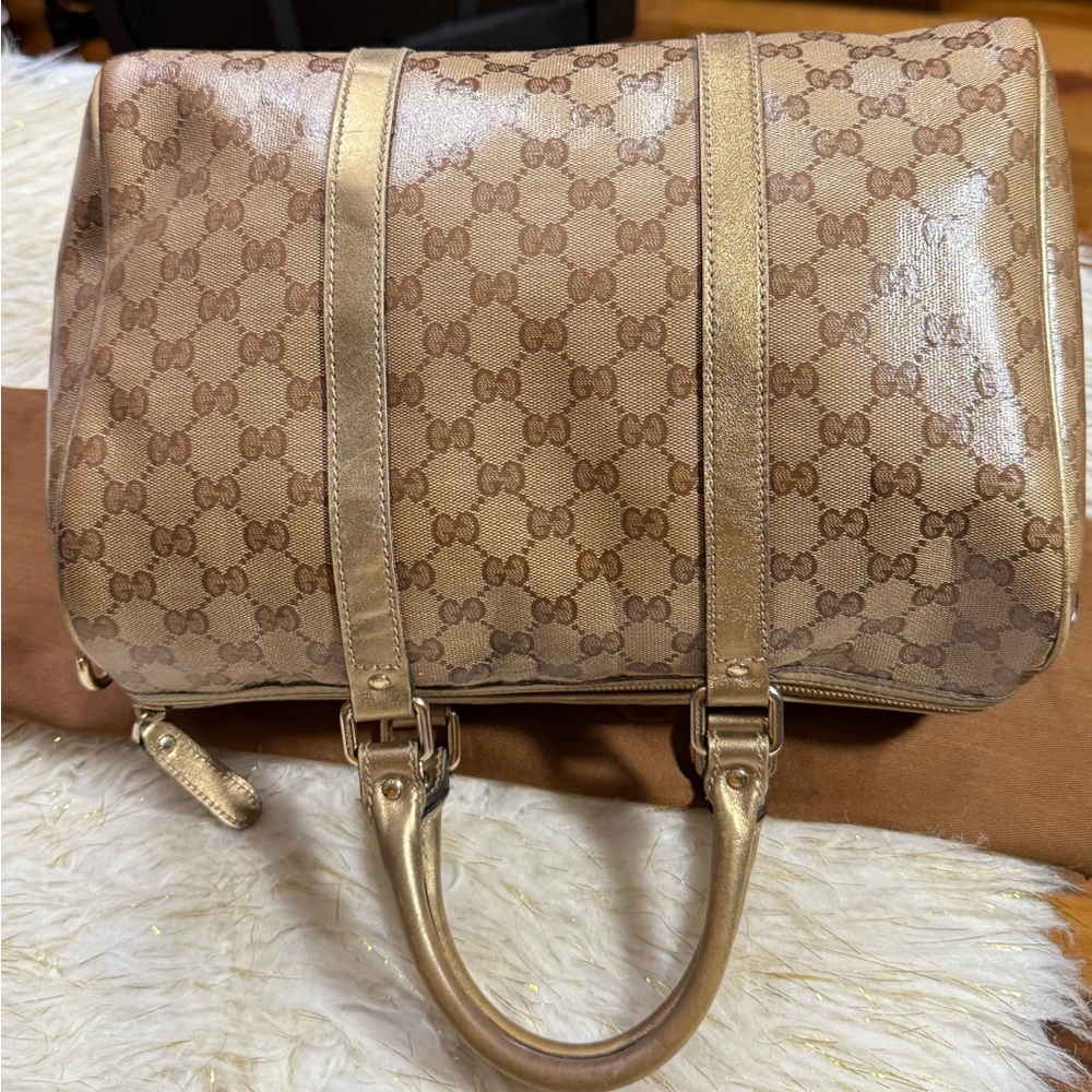 Gucci GG Joy Boston bag Brown Coated Canvas Medium Gold with dustbag